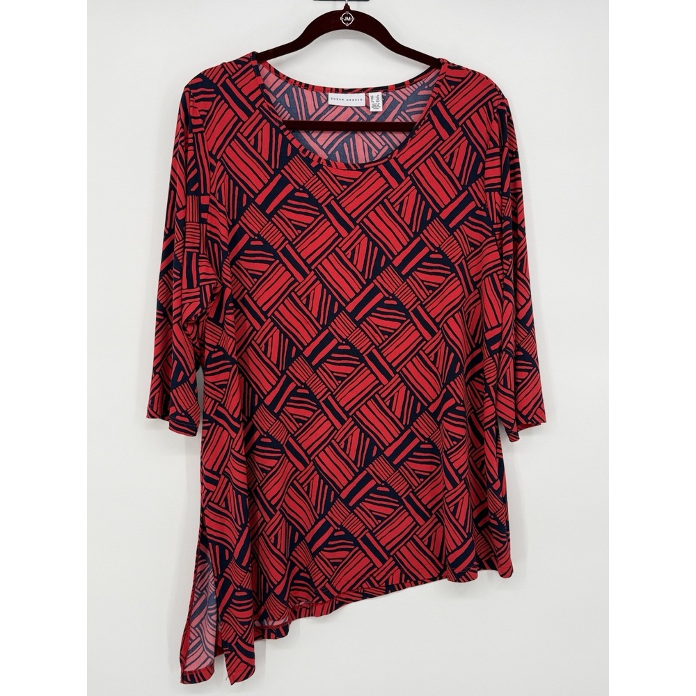 Susan Graver Women's Angled Bottom Top 3/4 Sleeve 1X
